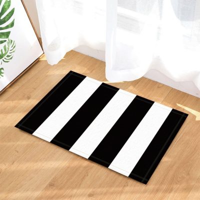 Black And White Stripes Fabric Door Mat Rug Indoor/Outdoor/Front Door/Shower Bathroom Doormat, Non-slip Doormats, 18-Inch by 30-Inch
